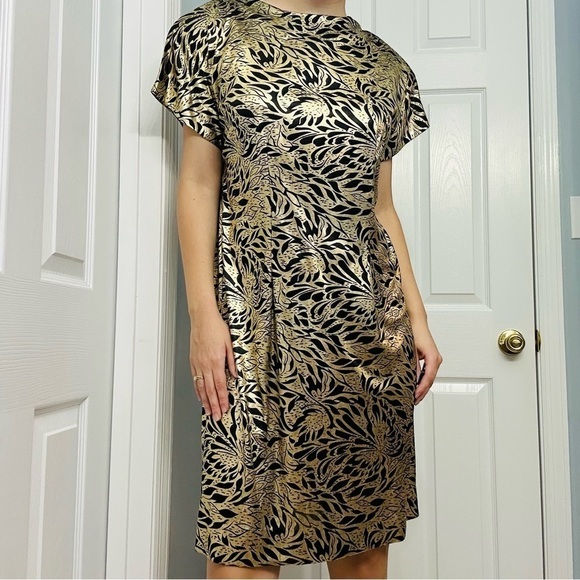 Vintage Diane Von Furstenberg Dress Mini 80s Metallic Gold Black New Years - Picture 1 of 6